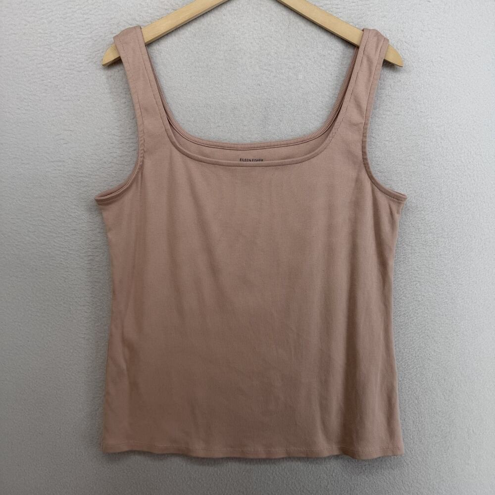 EILEEN FISHER Tank Top 2XL Ribbed Organic Cotton Stretch Jersey Square Neck Pink